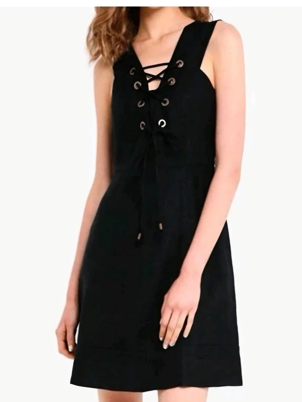 J. Crew Black Linen Lace-Up V-Neck Mini Dress 14